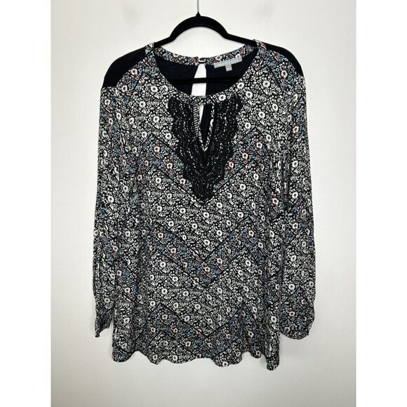 Daniel Rainn Blouse Womens Black Floral Flowy Boho Tunic Top Plus Size 1X - Picture 1 of 12